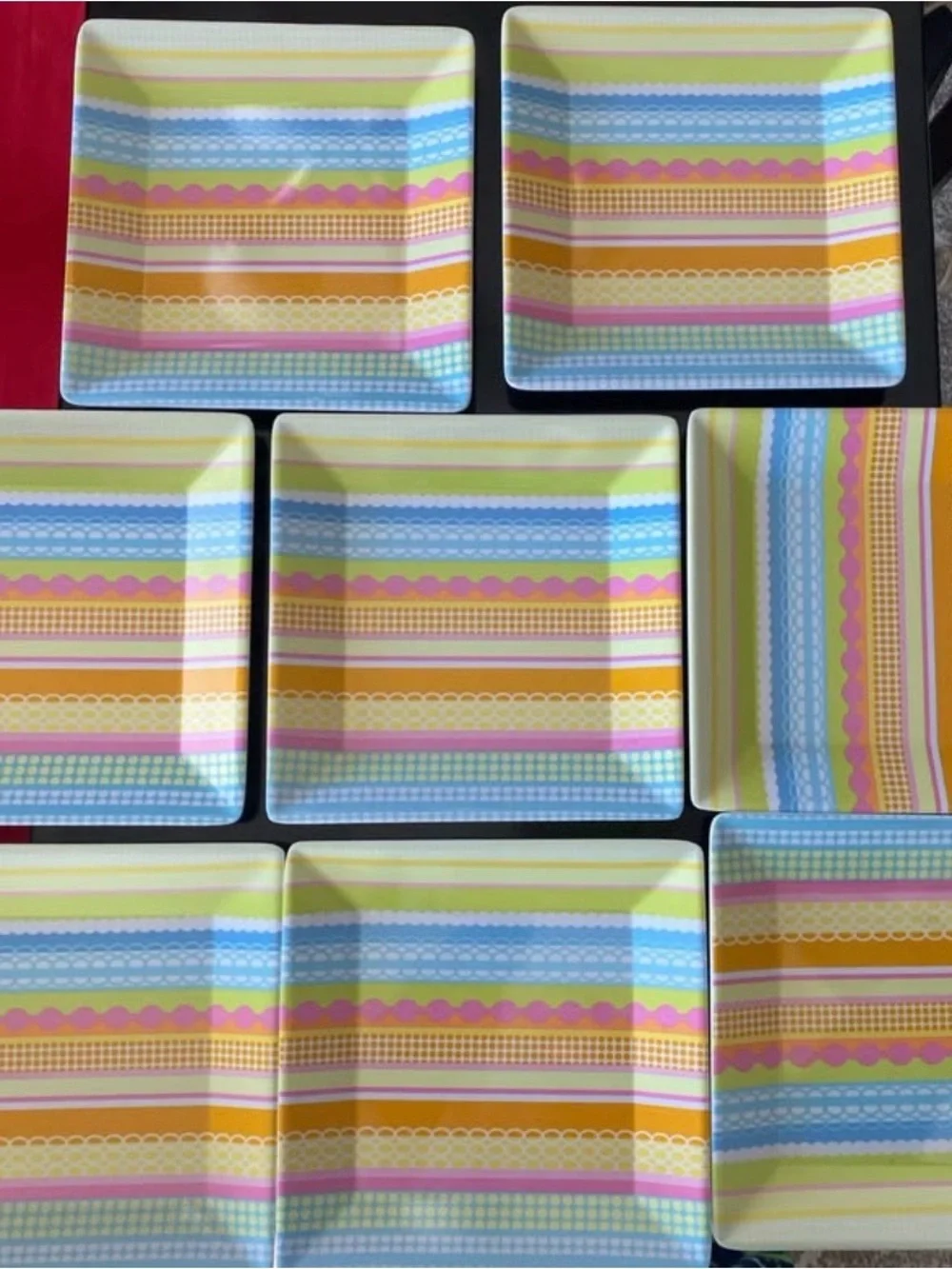 8 Cynthia Rowley Swell Salad Plates-Colorful whimsical pattern